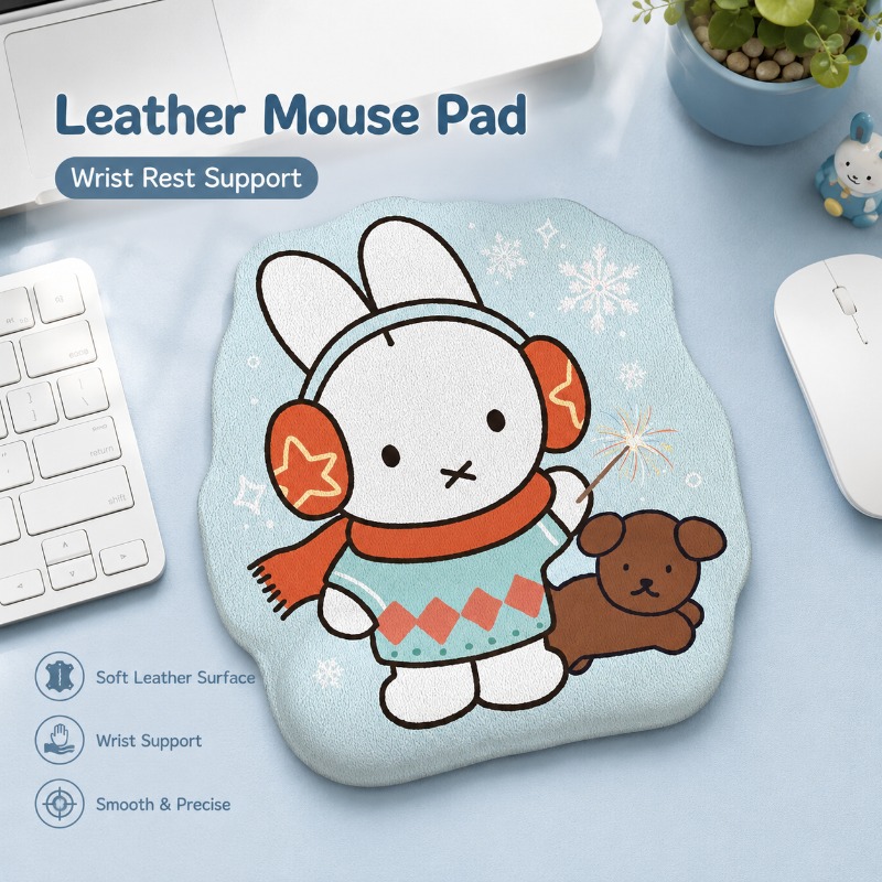 Laptop Accessories For Office - Anime Miffy Lederen Muismat met Polsteun